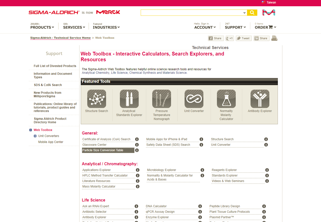 Sigma-Aldrich Web Toolbox