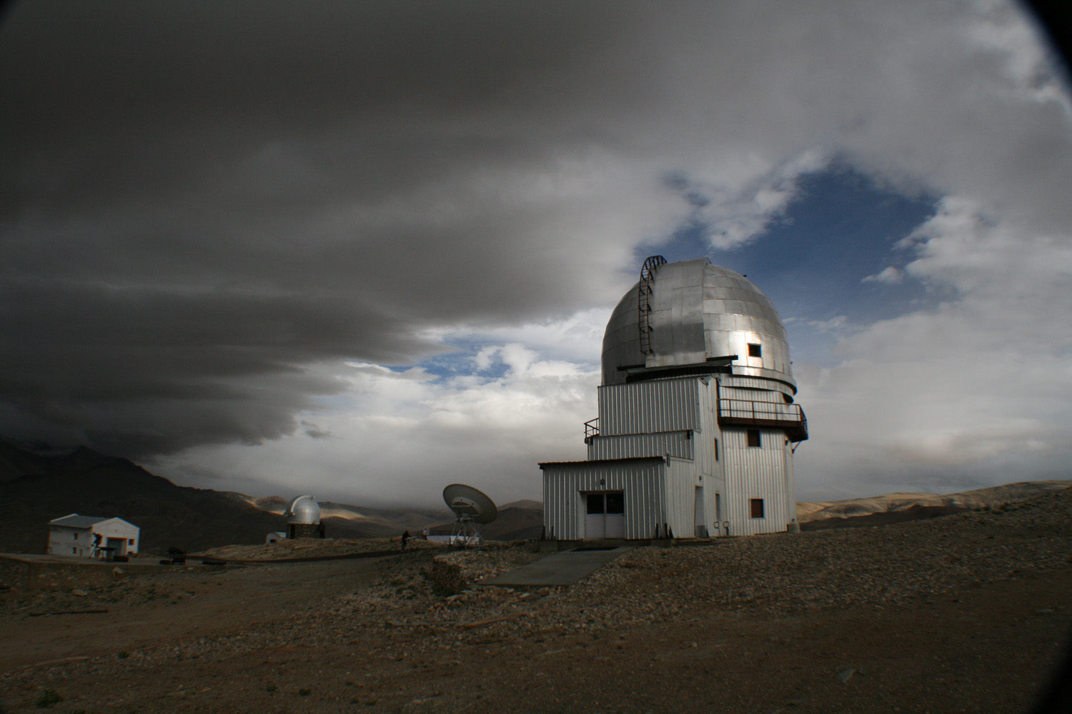 Dome of the new telescope coming up at Hanle. The Himalayan Chandra Telescope is in the background.