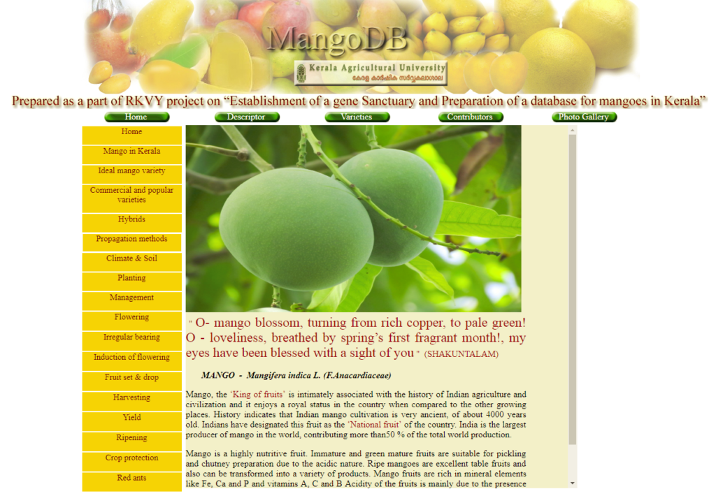 A Mango Database Developed For Plant Breeders