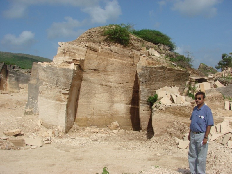 A typical aeolian dune deposition of miliolite unit showing prominent cross stratifications.