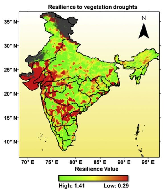 Spatial distribution of resilience values