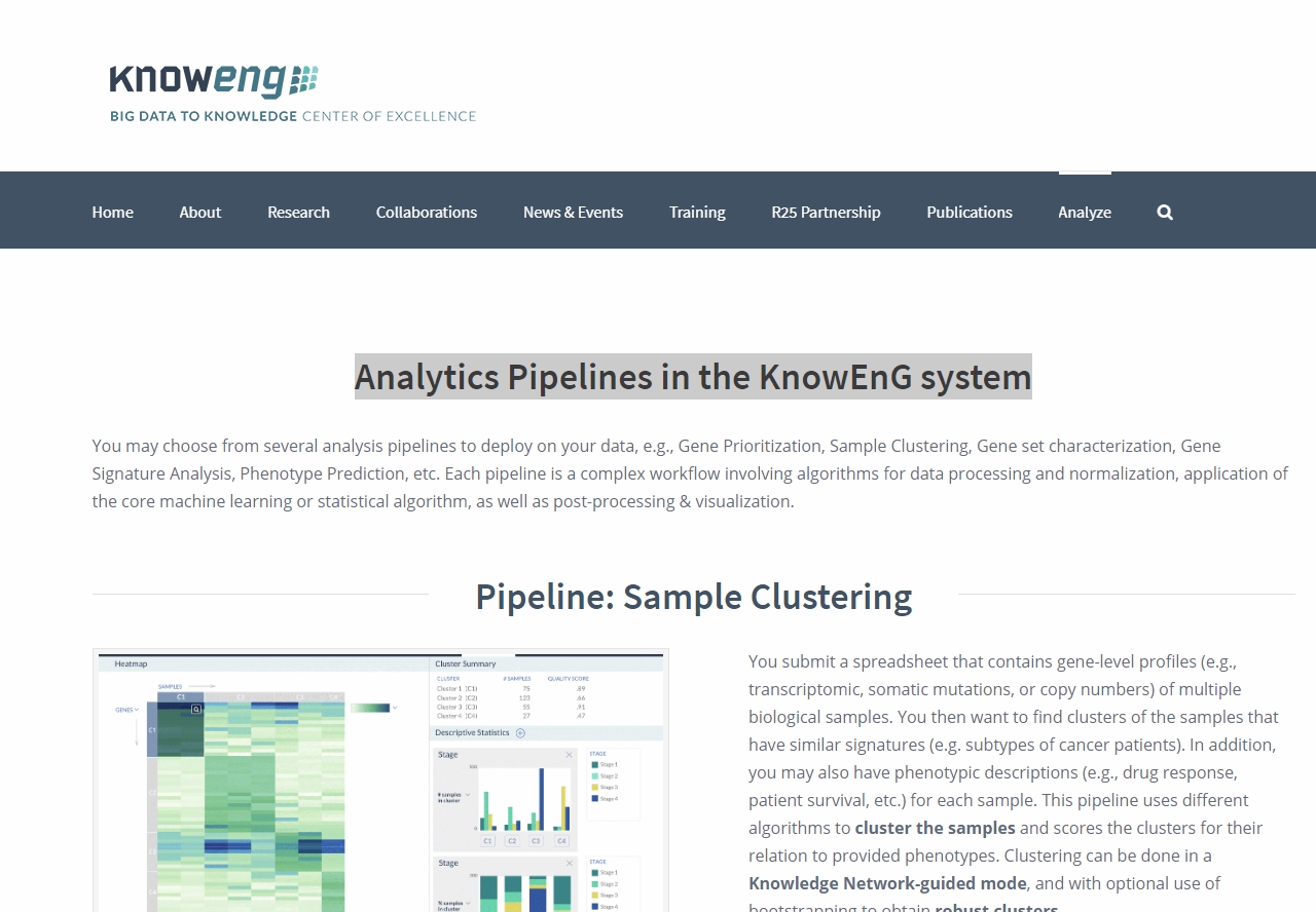 Analytics Pipelines in the KnowEnG system