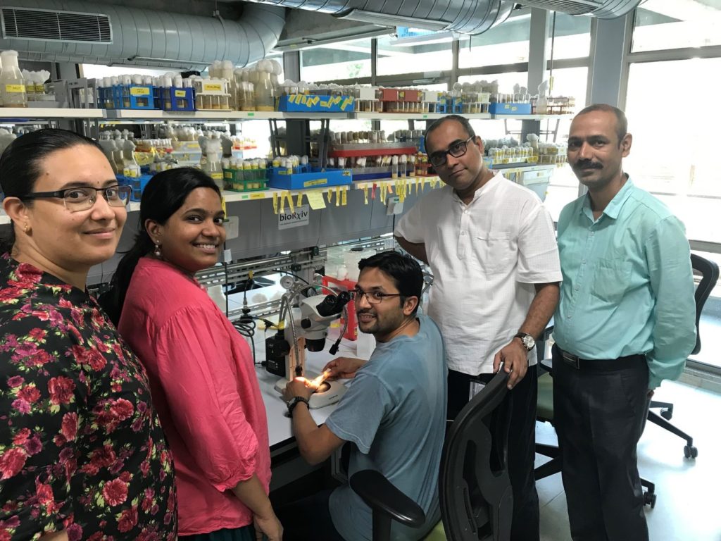 Dr Raghu Padinjat with his colleagues at their laboratory