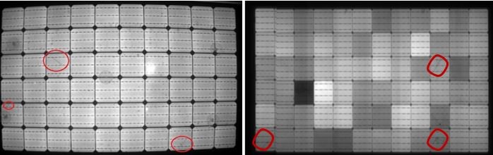 Electro-Luminescence image of Solar Panel with highlighted cracks