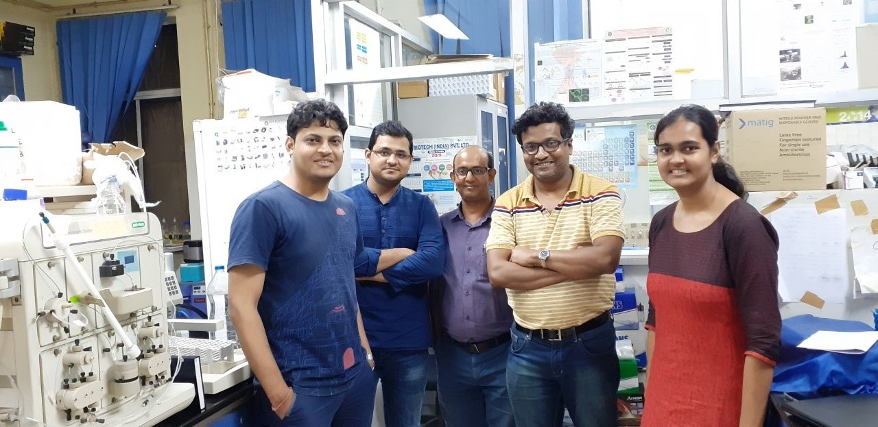 Dr. Krishnananda Chattopadhyay with some of his colleagues in their laboratory