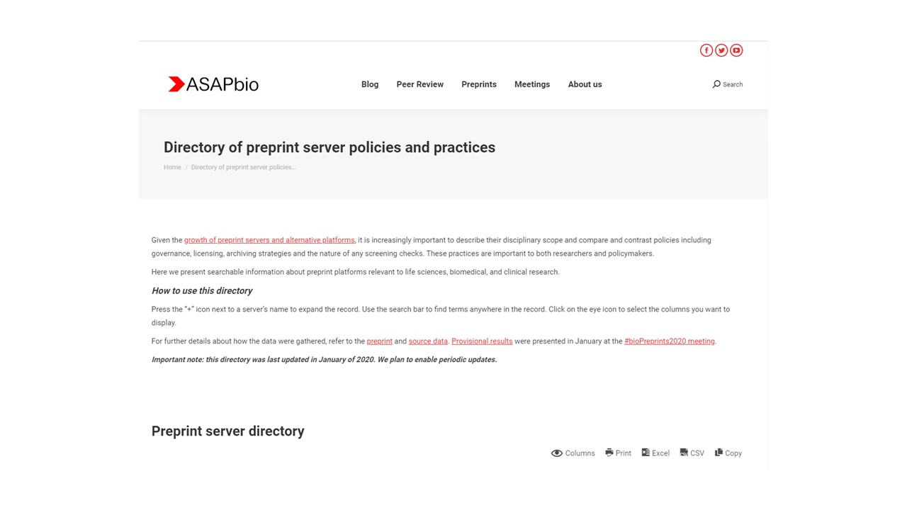 Directory of Preprint Server Policies and Practices