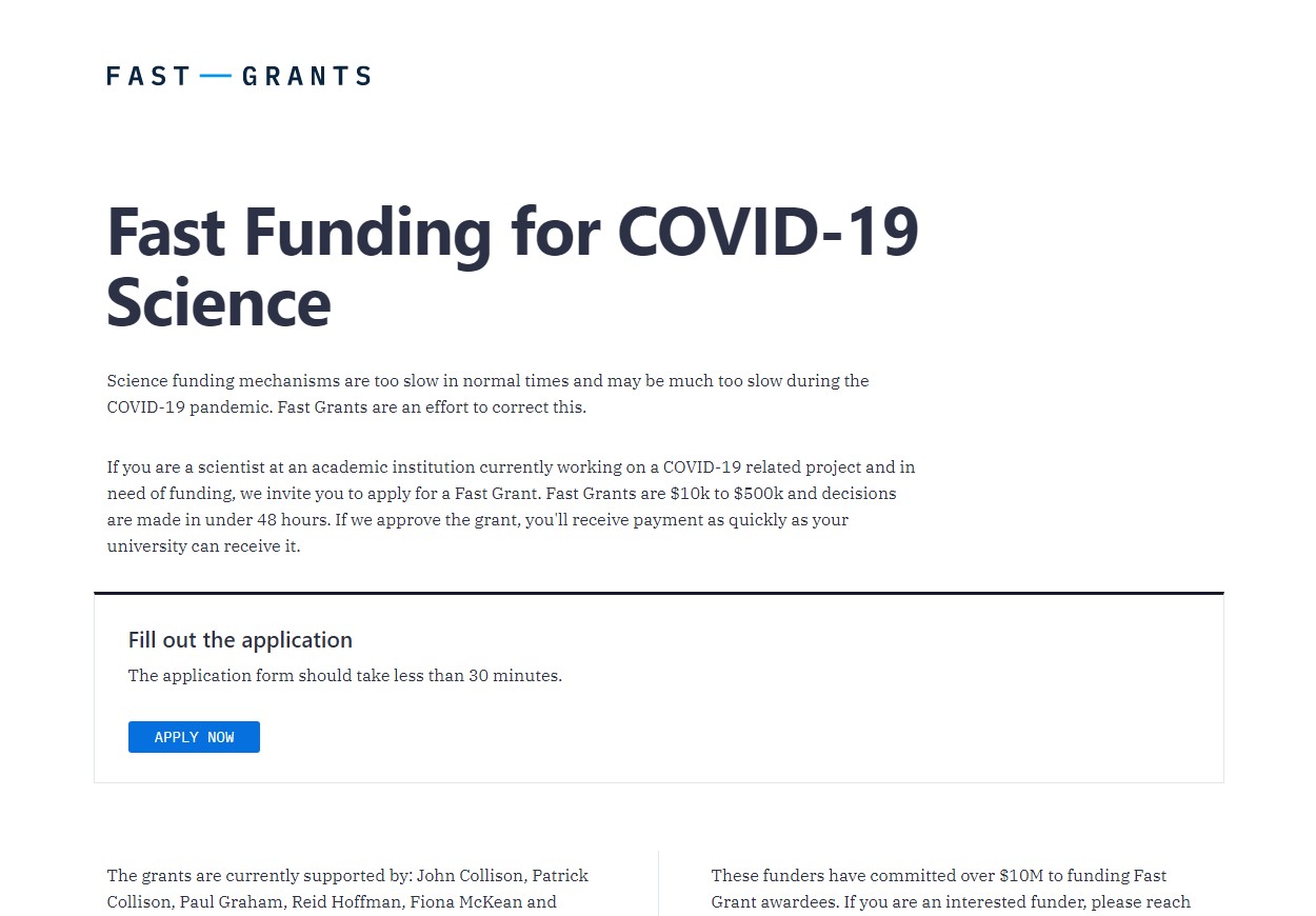 Fast Funding for COVID-19 Science