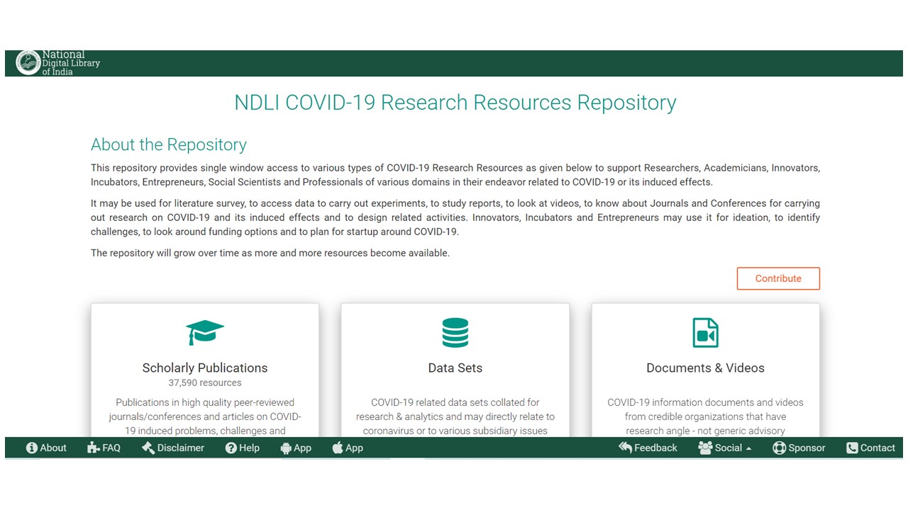 NDLI COVID-19 Research Resources Repository