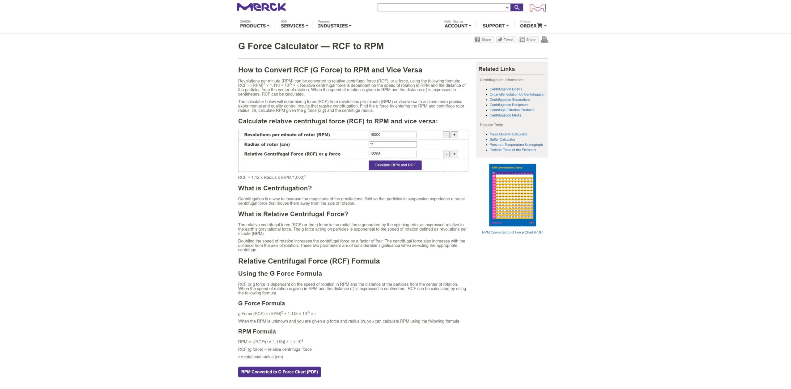 G Force Calculator — RCF to RPM