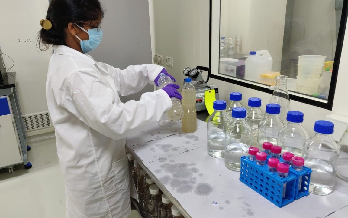 Testing of sewage samples in lab